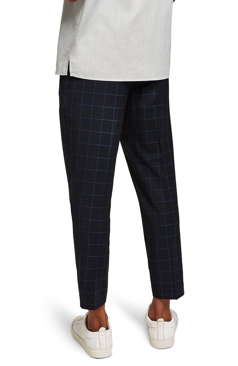 Topman Slim Fit Grid Check Crop Pants, Alternate, color, 