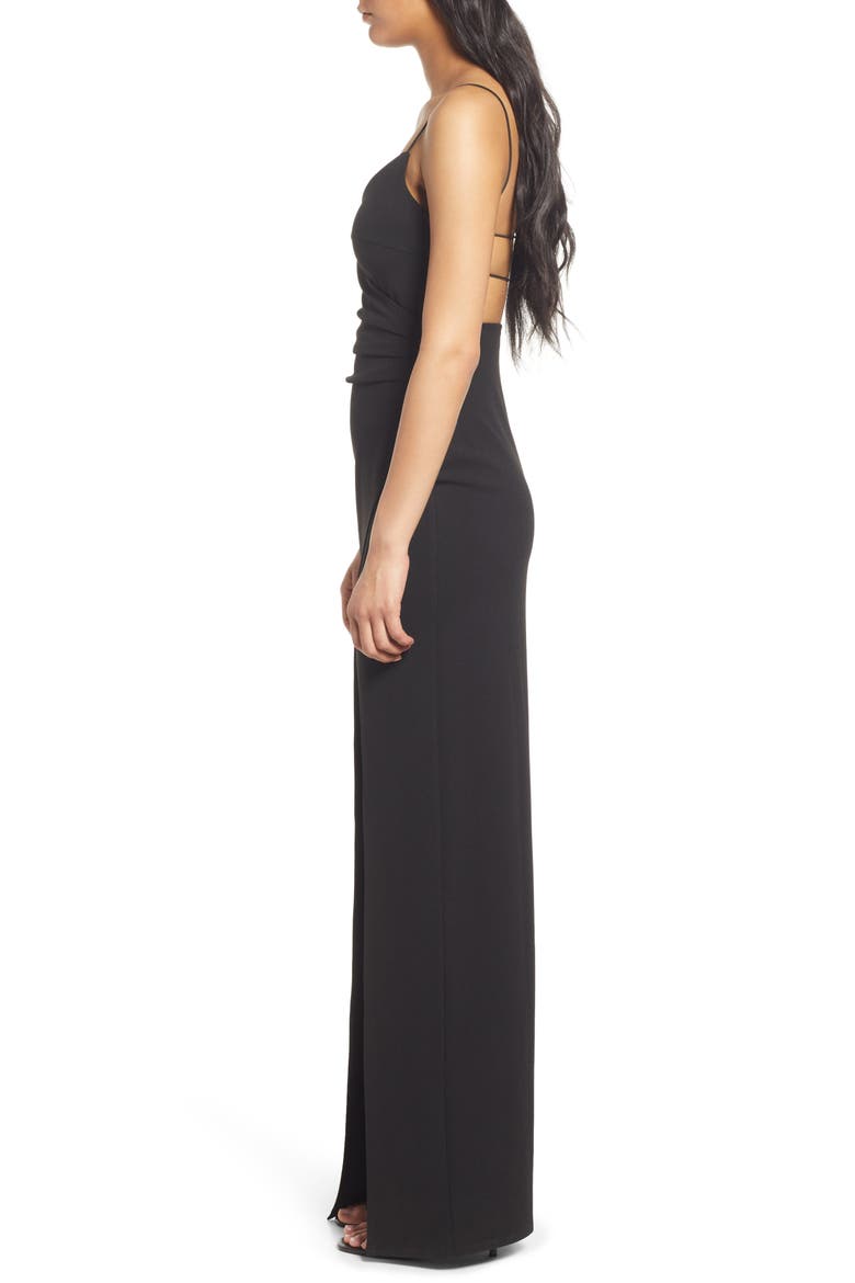 Surplice Open Back Tulip Hem Gown, Alternate, color, BLACK