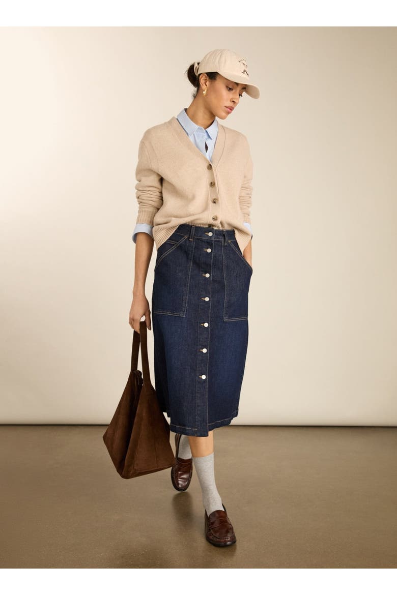 Bobbie Stretch Denim Midi Skirt, Alternate, color, Dark Indigo