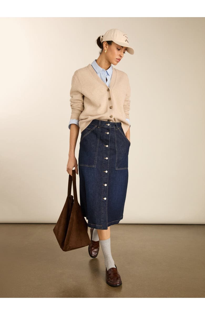 Baukjen Bobbie Stretch Denim Midi Skirt, Alternate, color, Dark Indigo