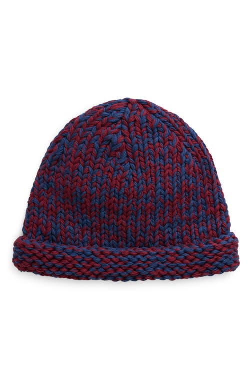 Nicholas Daley Rebel Chunky Knit Beanie in Navy /Burgundy 