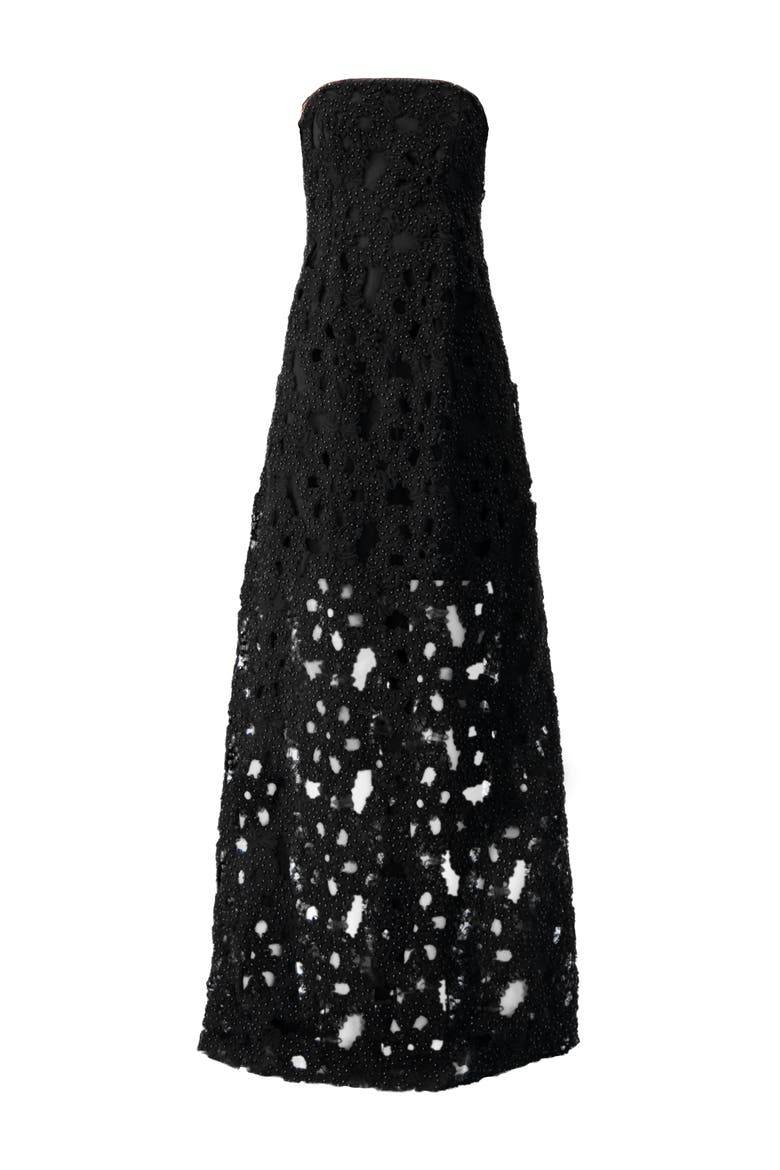 Strapless Pearl Embellished Gown, Alternate, color, Black