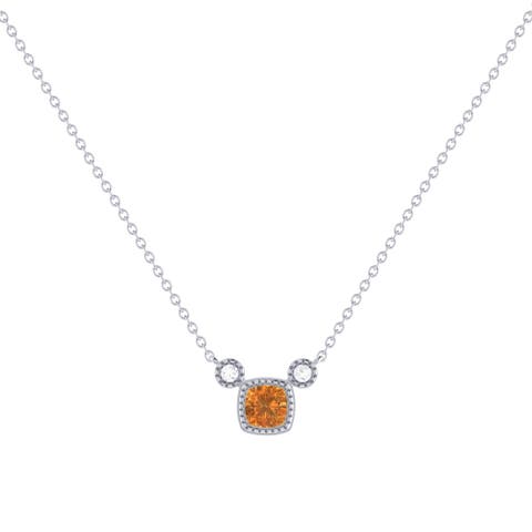 Cushion Cut Citrine & Diamond 14K Gold Birthstone Necklace