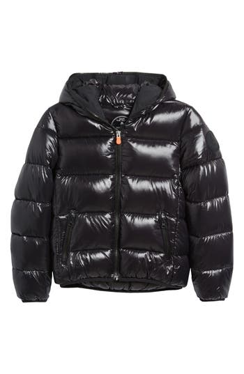 Save The Duck Kids' Artie Hooded Wind Resistant & Water Resistant Puffer Jacket In Black