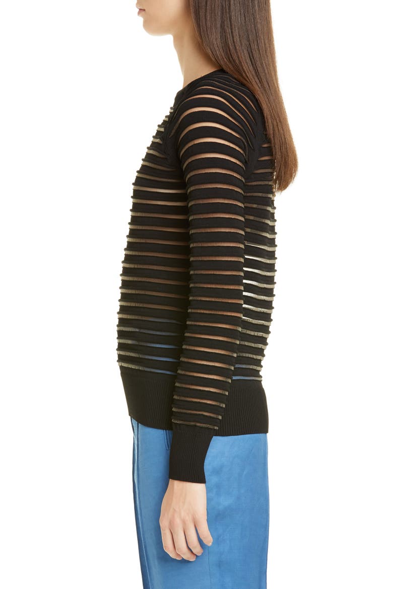 Margot Sheer Stripe Sweater, Alternate, color, BLACK