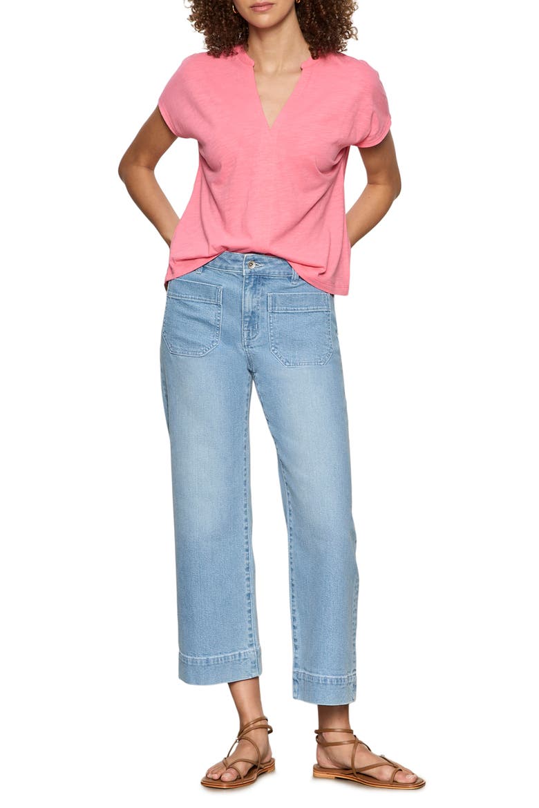 Organic Cotton Blend Split Neck T-Shirt, Alternate, color, BLOOM PINK