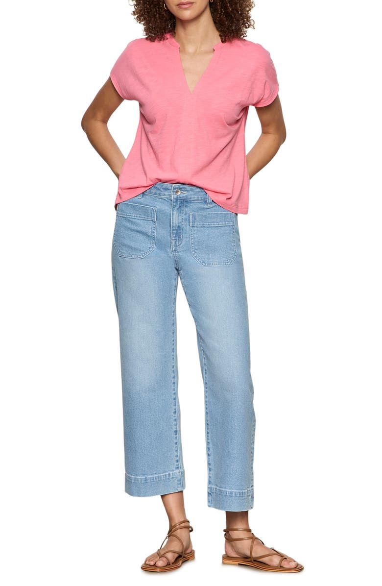 Sanctuary Organic Cotton Blend Split Neck T-Shirt, Alternate, color, Bloom Pink