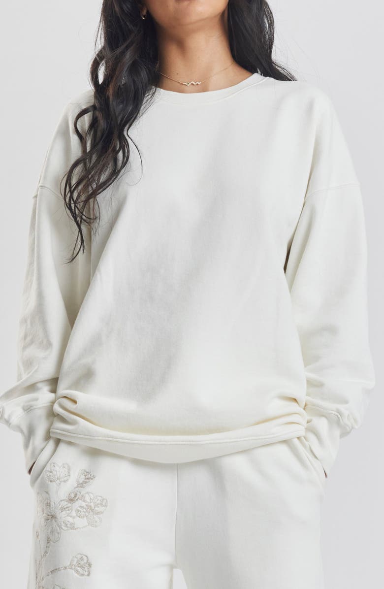 PEACHAUS Salix Blossom-Embroidered Ethical-Cotton Sweatshirt, Main, color, Moonlight White