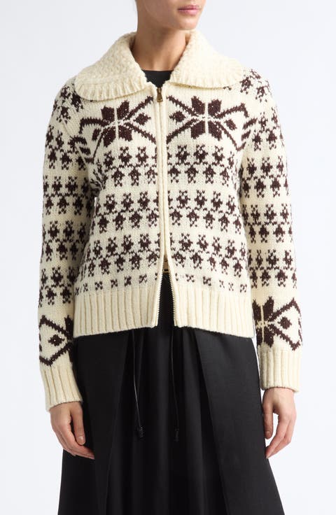 Fair Isle Wool Blend Zip Cardigan