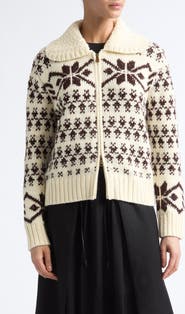 Moncler Fair Isle Wool Blend Zip Cardigan