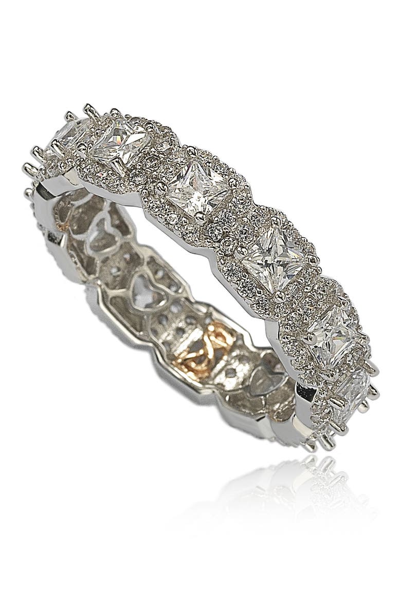 Sterling Silver Asscher Cut White CZ Band Ring, Alternate, color, WHITE