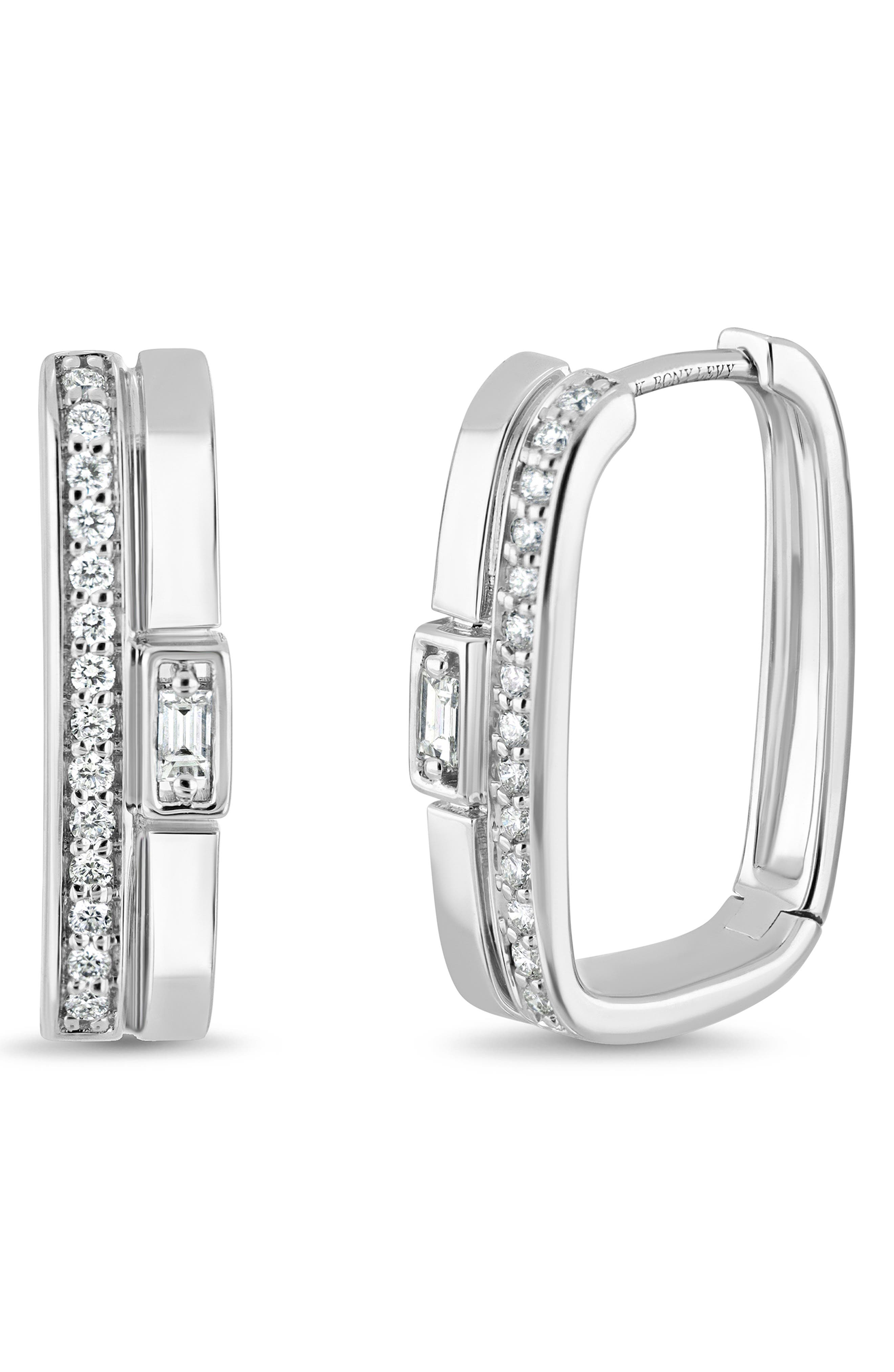 Kiera 18k Gold Diamond Rectangle Hoop Earrings