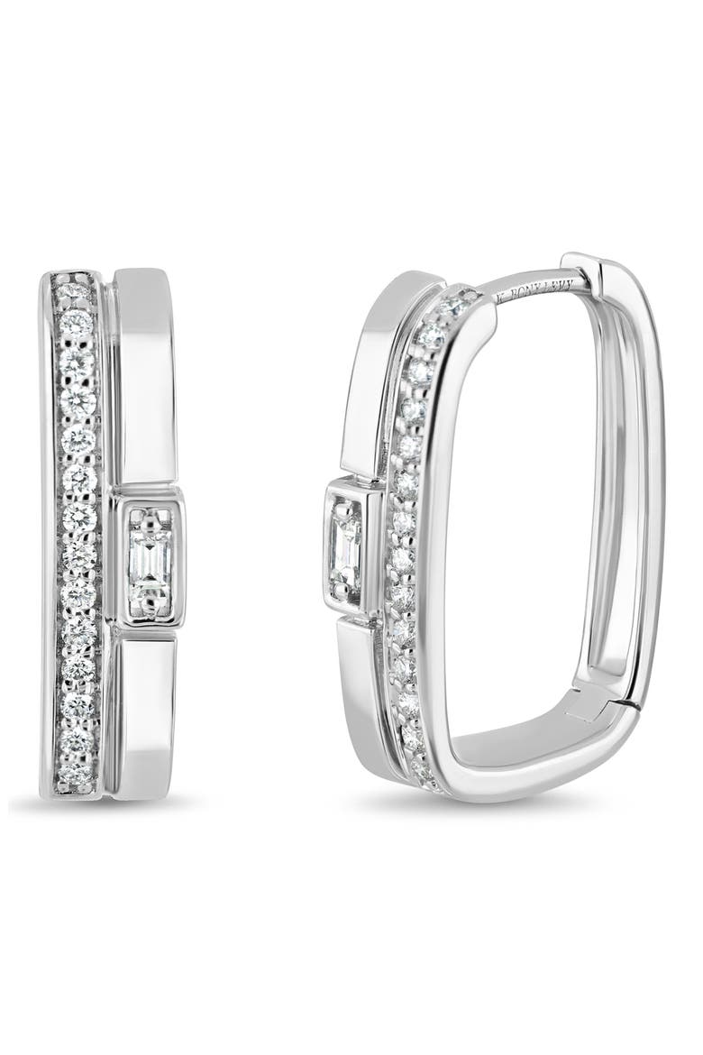 Kiera 18k Gold Diamond Rectangle Hoop Earrings, Main, color, 18KW