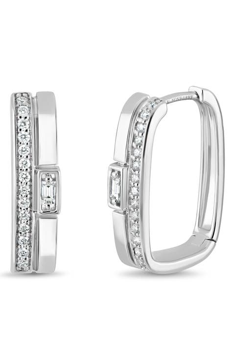 Kiera 18k Gold Diamond Rectangle Hoop Earrings