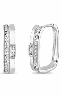 Kiera 18k Gold Diamond Rectangle Hoop Earrings