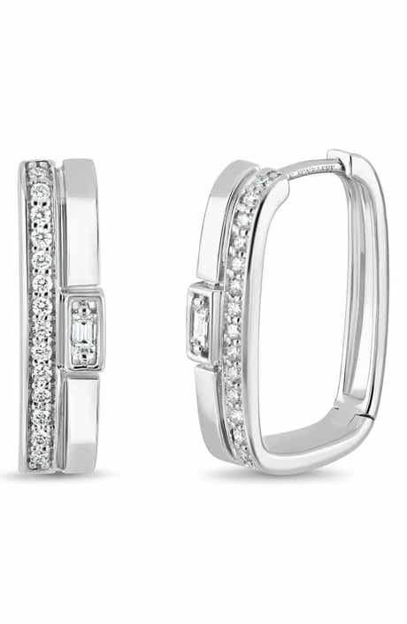 Kiera 18k Gold Diamond Rectangle Hoop Earrings