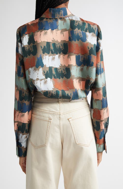Lafayette 148 Painter's Palette Print Silk Charmeuse Oversized Shirt-concrete Multi-xl In Concrete Multi
