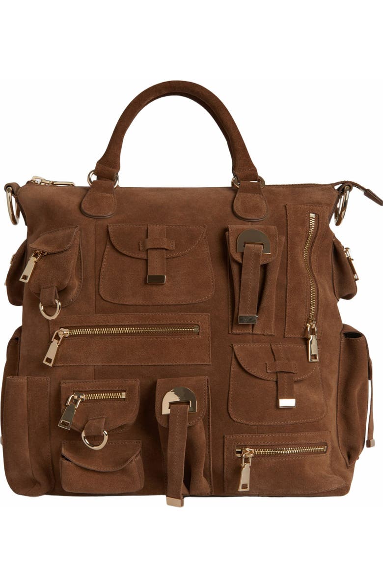 Cynthia Rowley Leather Cargo Pocket Bag, Main, color, Brown