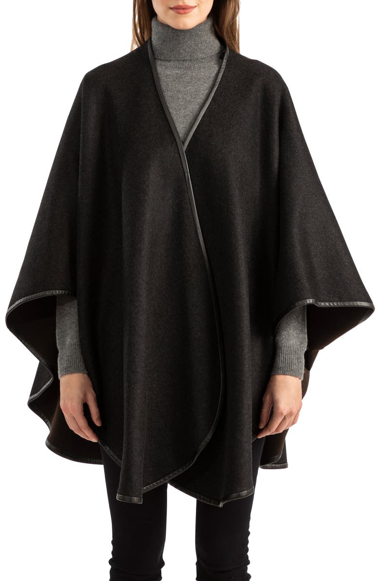 Sofia Cashmere Leather Trim Reversible Cashmere Cape, Main, color, 