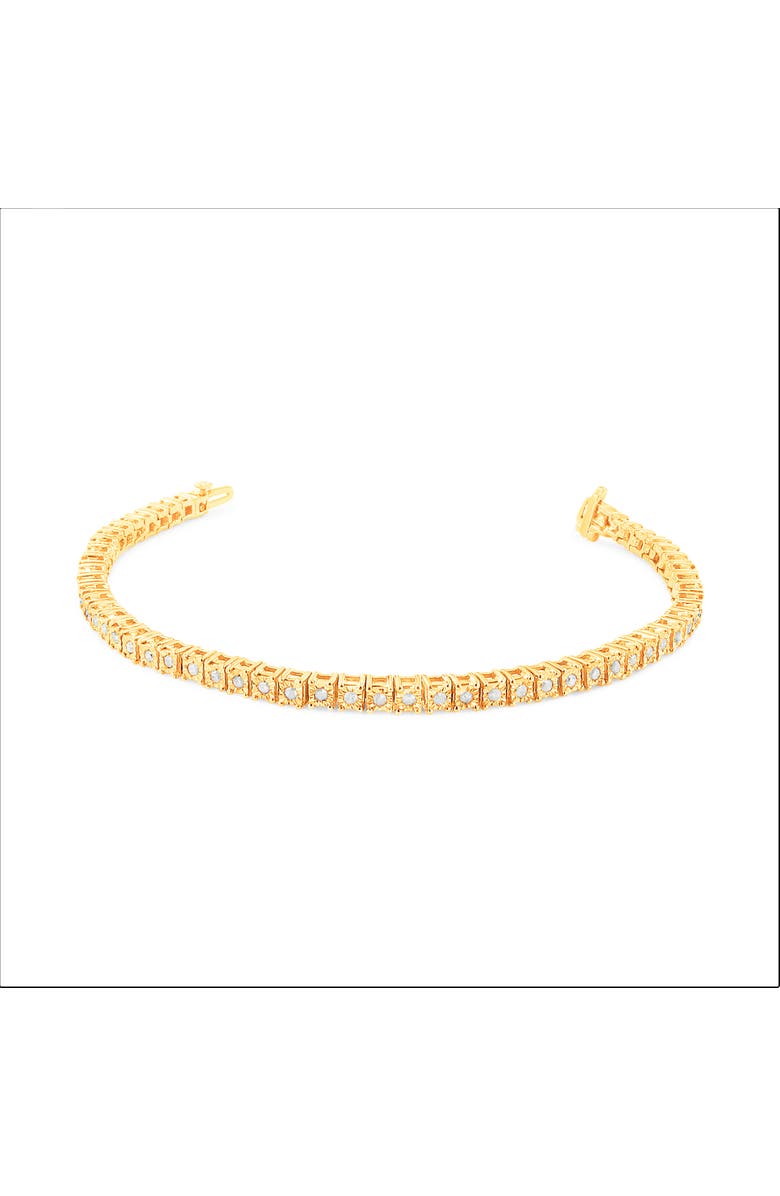 Haus of Brilliance Silver 1.0 Cttw Rustic Diamond Square Frame Miracle-Set Tennis Bracelet, Alternate, color, Yellow Gold Over Silver