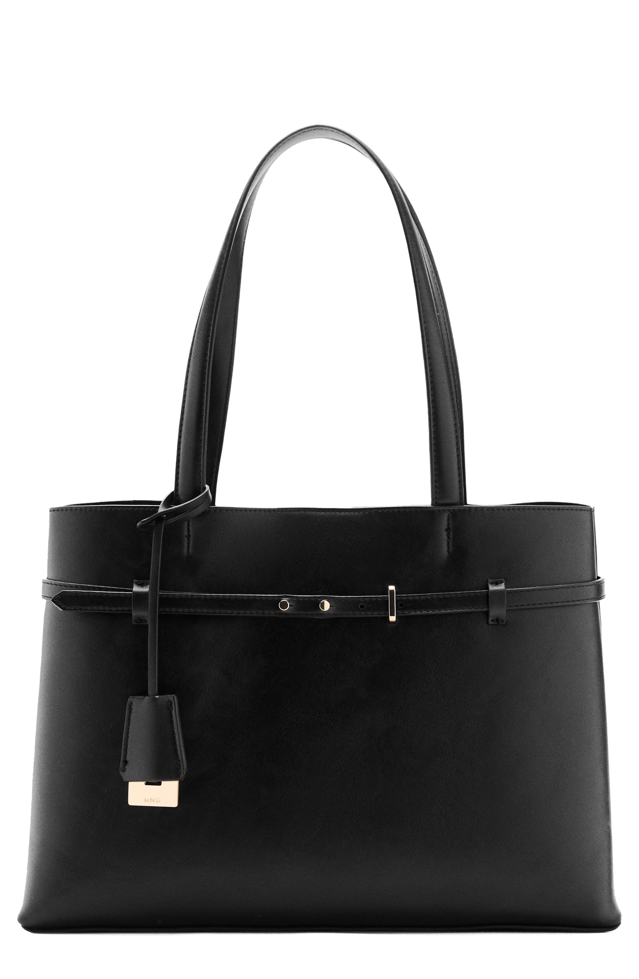MANGO Charm Detail Tote, Main, color, Black
