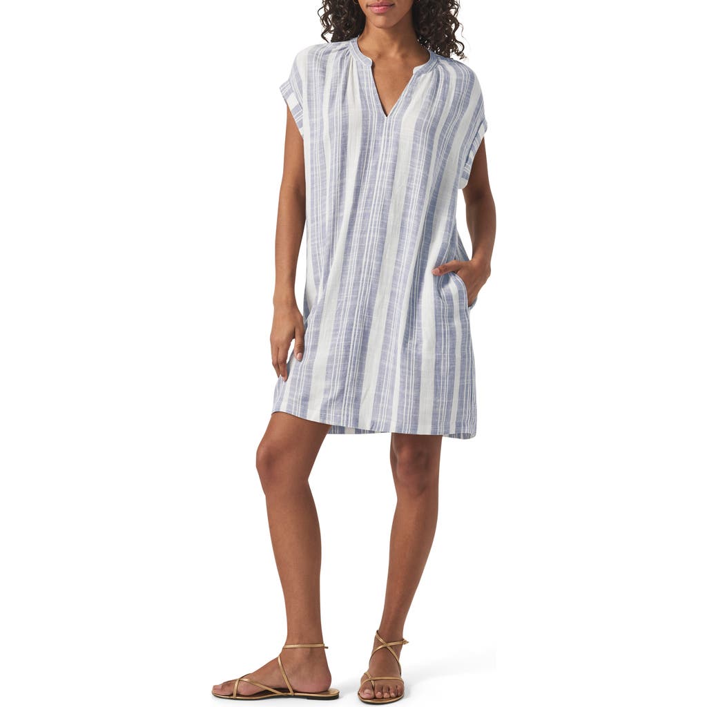 Splendid Lauren Stripe Shift Minidress In White/seaport