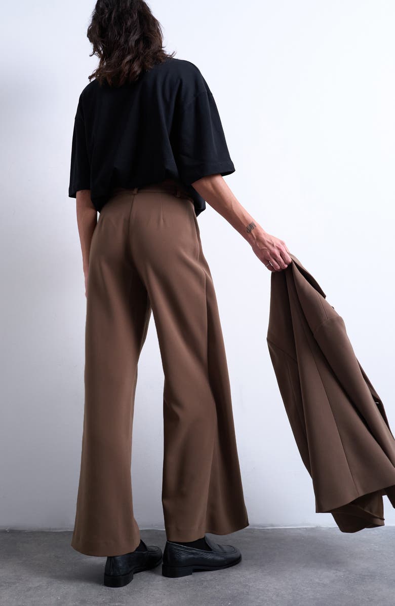 Topshop Pleated Volume Wide Leg Pants, Alternate, color, Taupe