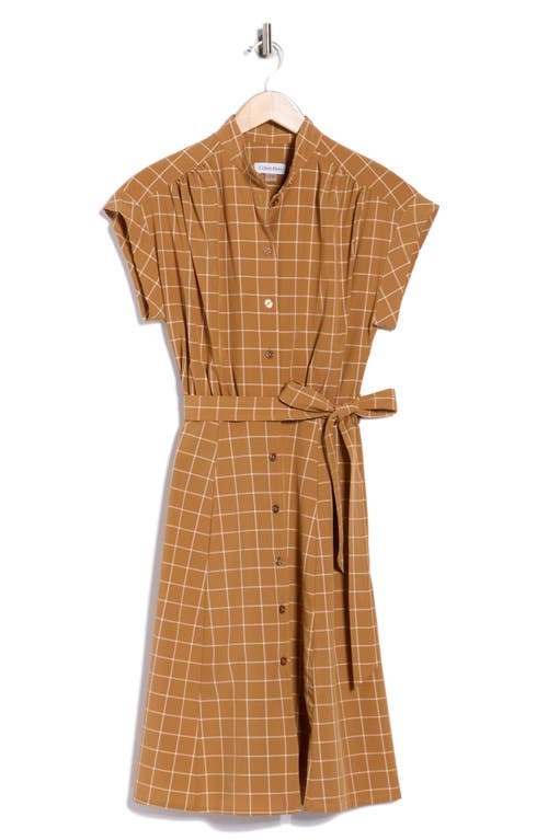 Calvin Klein Gingham Check Belted Shirtdress In Orange