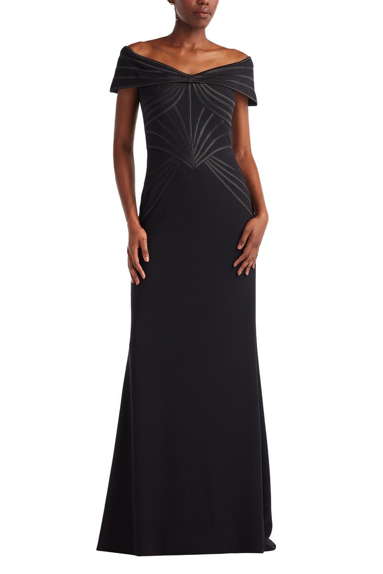 Off the Shoulder Corset Bodice Gown, Alternate, color, BLACK