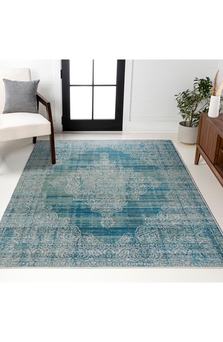 JONATHAN Y Regis Bohemian Medallion Machine-Washable Area Rug, Alternate, color, Teal/Cream