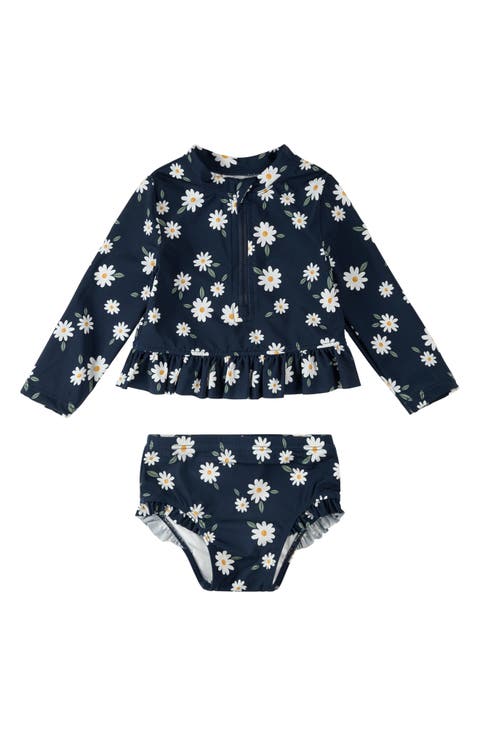 Kids' Daisies Long Sleeve Two-Piece Rashguard Swimsuit (Little Kid)