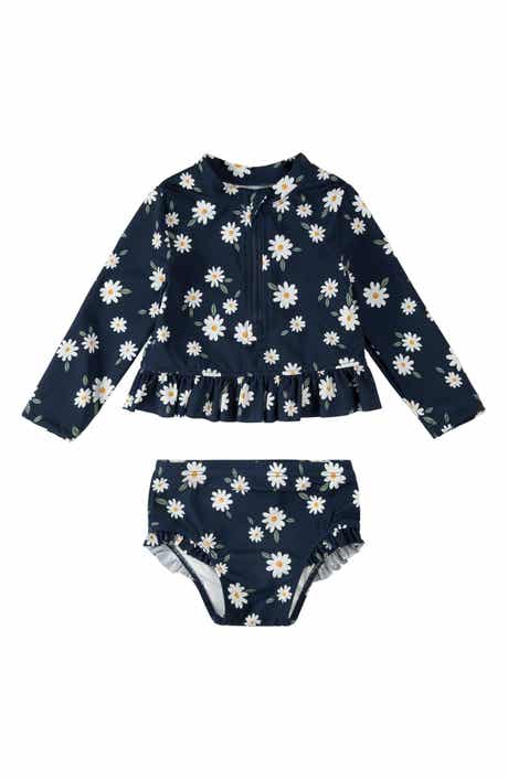 Kids' Daisies Long Sleeve Two-Piece Rashguard Swimsuit
