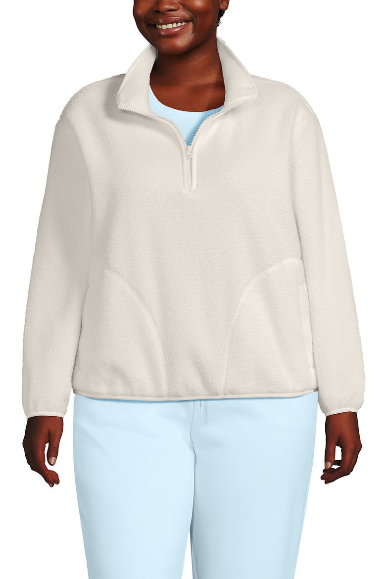 Plus Size Print Half Zip Cozy High Pile Fleece Pullover, Main, color, Ivory