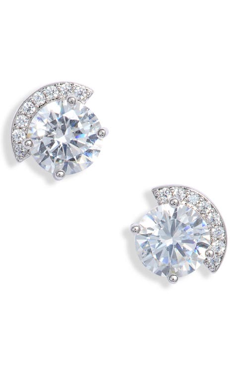 Cubic Zirconia Pave Crescent Stud Earrings