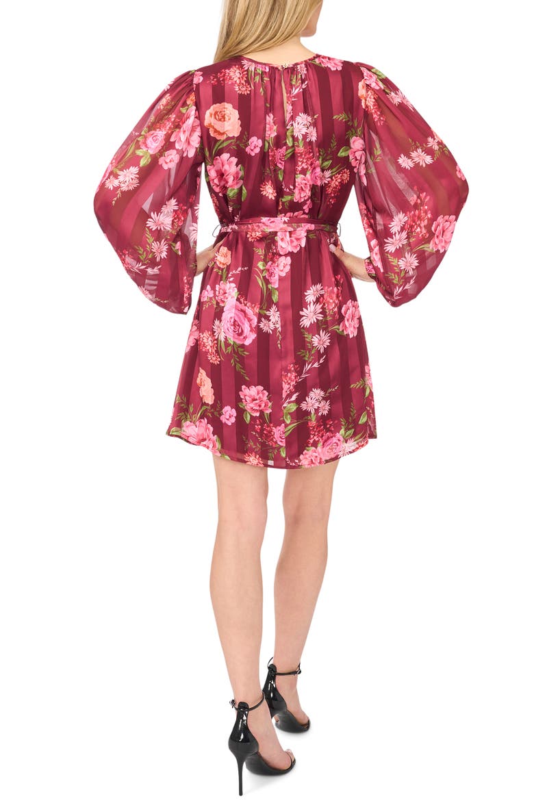 Briana Floral Stripe Long Sleeve Minidress, Alternate, color, BEET RED