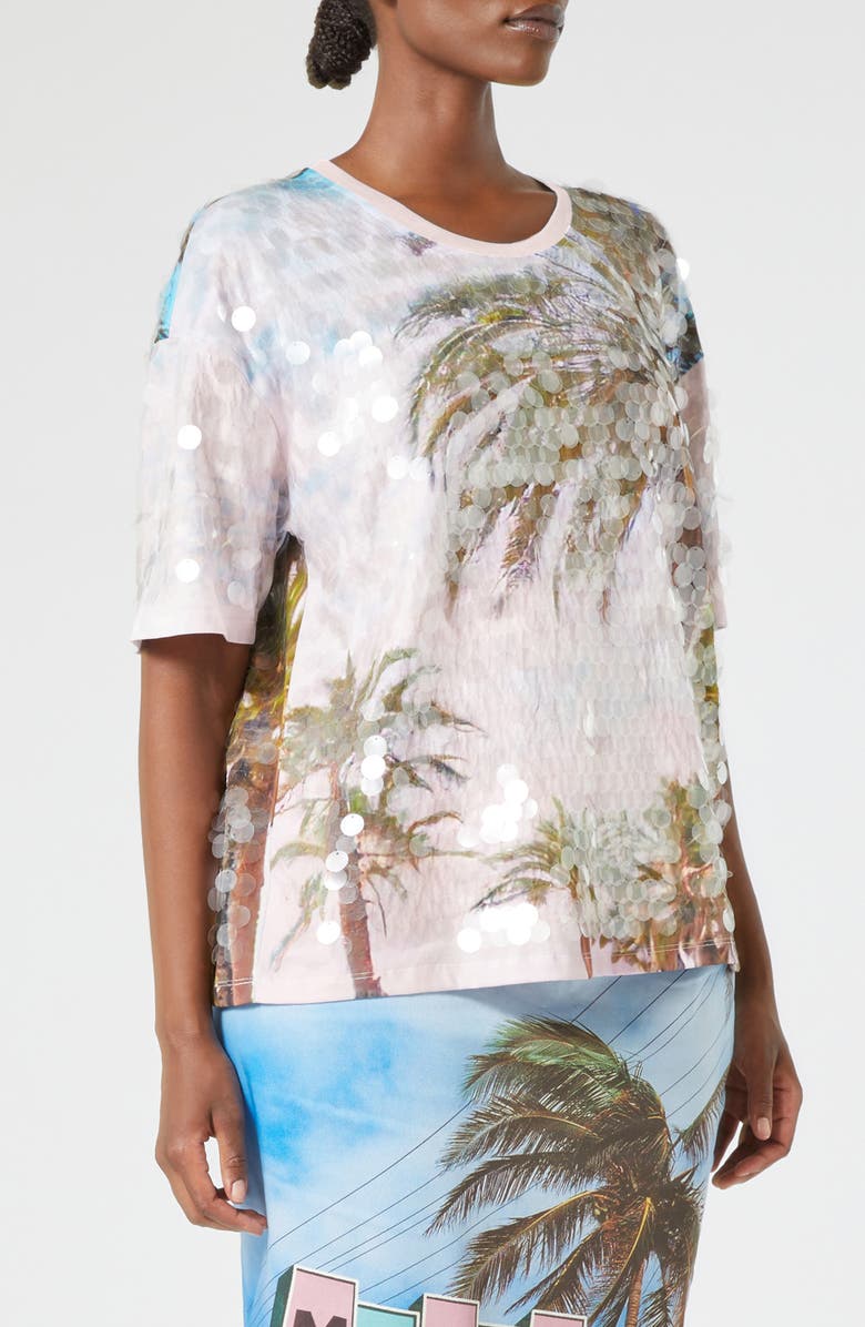 Marina Rinaldi Ennio Embroidered Sequin T-Shirt, Alternate, color, Optical White