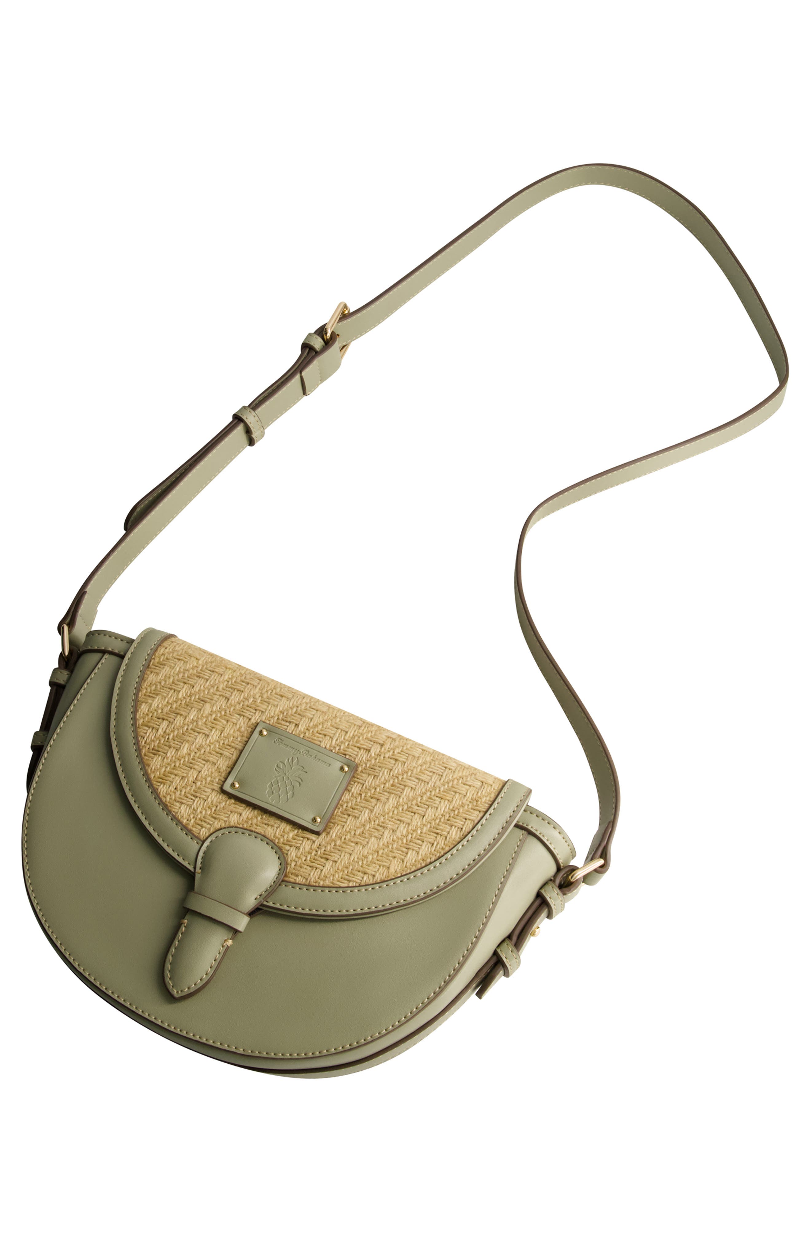 Tommy Bahama Logo Debossed Raffia Crossbody Bag, Alternate, color, Sage