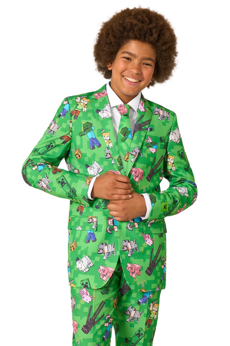 Kids' Minecraft Two-Piece Suit & Tie Set, Alternate, color, GREEN