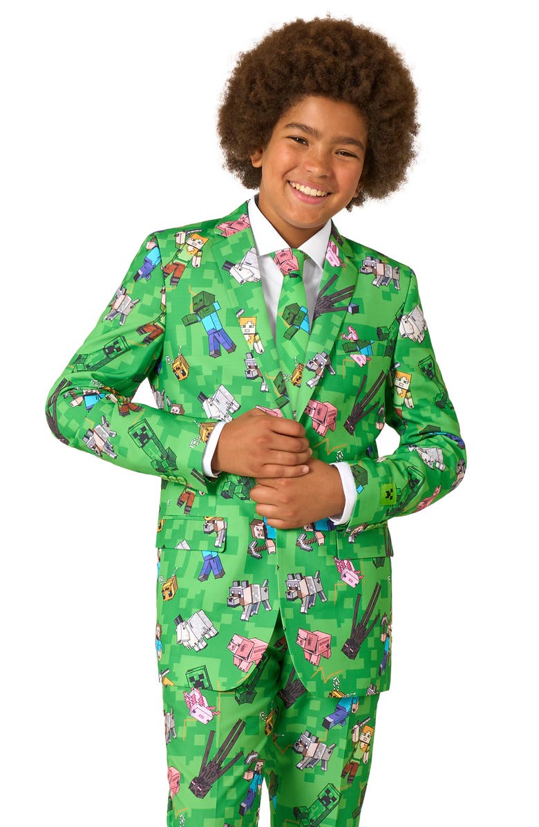 OppoSuits Kids' Minecraft Two-Piece Suit & Tie Set, Alternate, color, Green