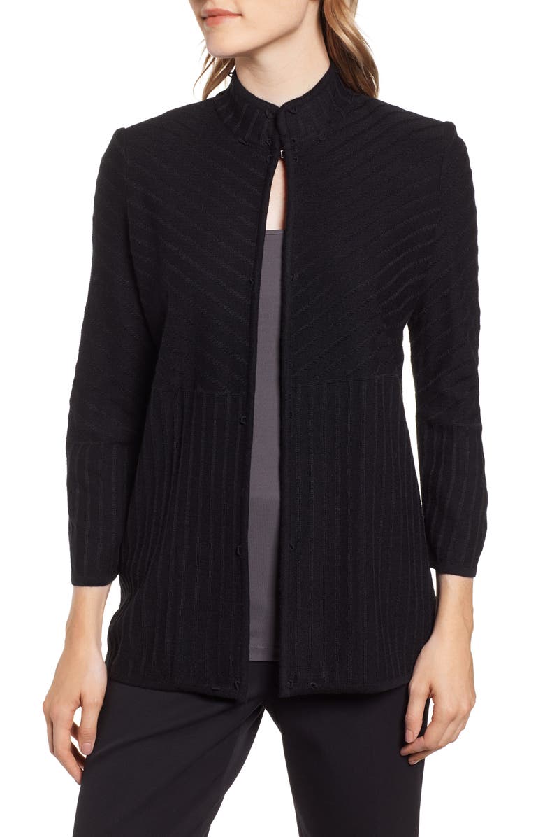 Ming Wang Faux Fur Trim Knit Jacket, Alternate, color, 