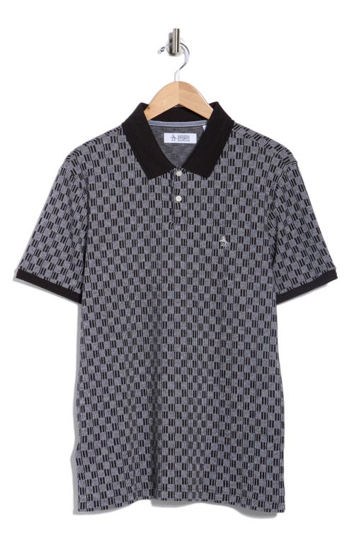 Original Penguin Check Jacquard Knit Polo In Black