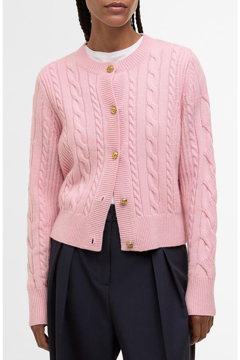 Elina Cable Stitch Wool & Cashmere Cardigan, Main, color, CHERRY BLOSSOM
