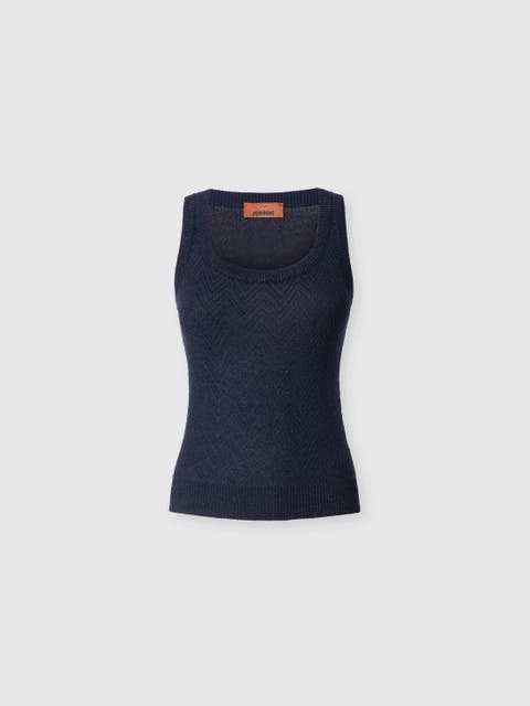 Cotton Blend Tank Top With Zigzag Pattern