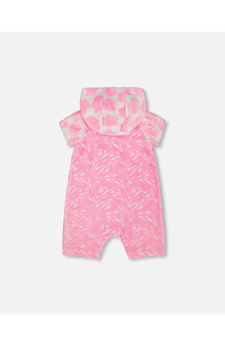 Deux par Deux Baby Girl's Printed Terry Romper With Hood Vibrant Pink And White, Alternate, color,