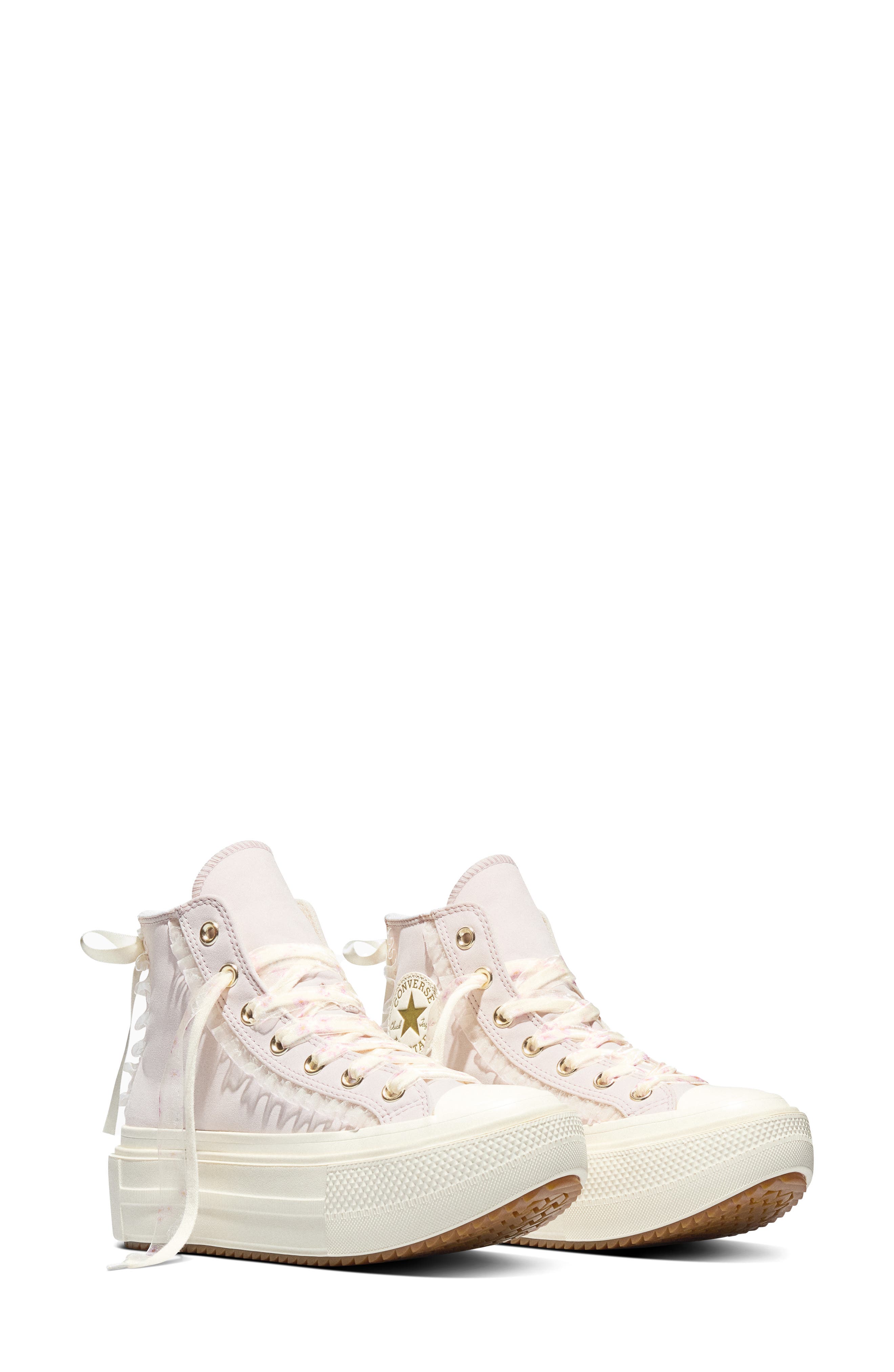Gender Inclusive Chuck Taylor All Star Double Stack High Top Platform Sneaker, Main, color, SHY FLAMINGO/ EGRET/ GUM