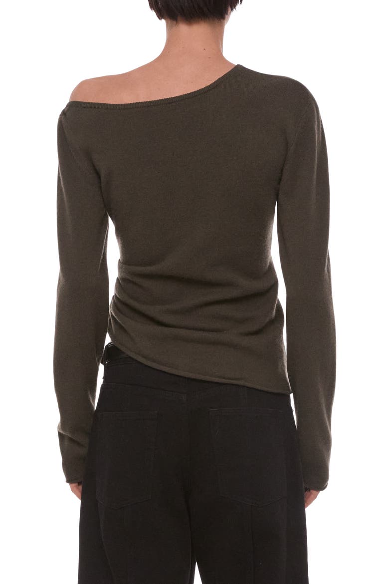 Draped Asymmetric One-Shoulder Wool Sweater, Alternate, color, GOURD