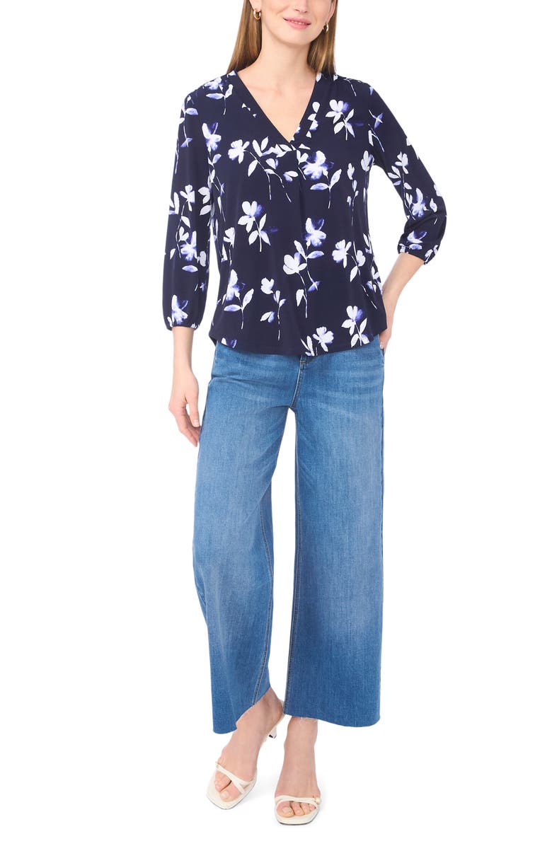 Vince Camuto Balloon Sleeve Knit Top, Alternate, color, Navy/ White