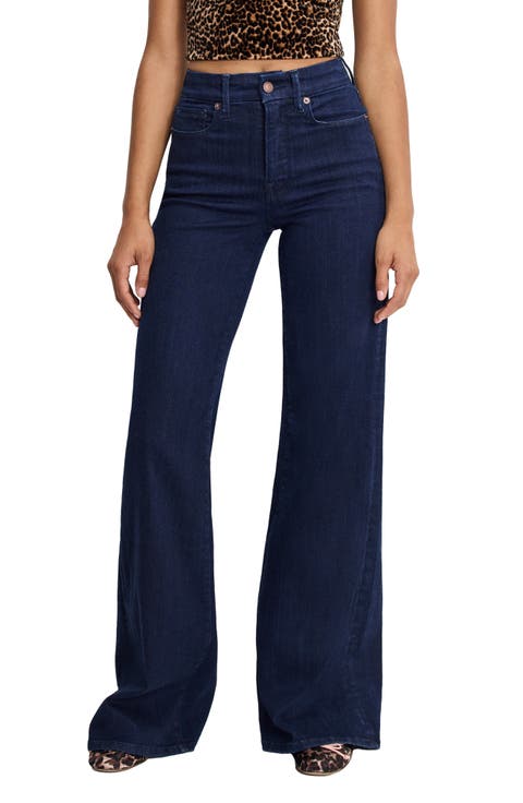 Good Waist High Waist Wide Leg Palazzo Jeans (Regular & Plus)