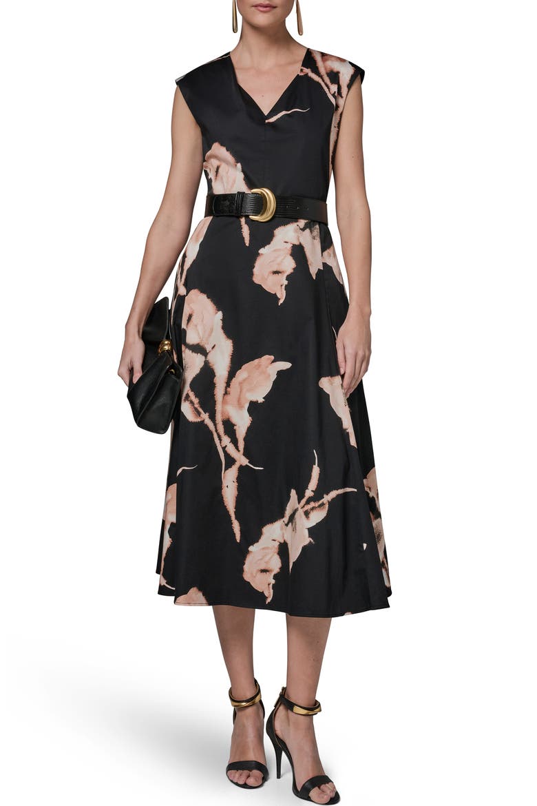 Abstract Floral Sleeveless Stretch Cotton Midi Dress, Alternate, color, BLACK MULTI