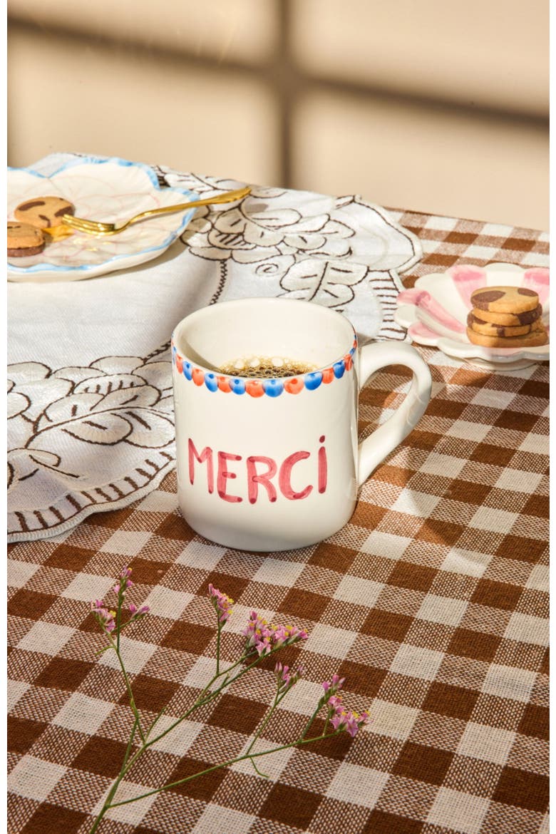 Ceramic Mug Hand Painted Merci, Alternate, color, Beige